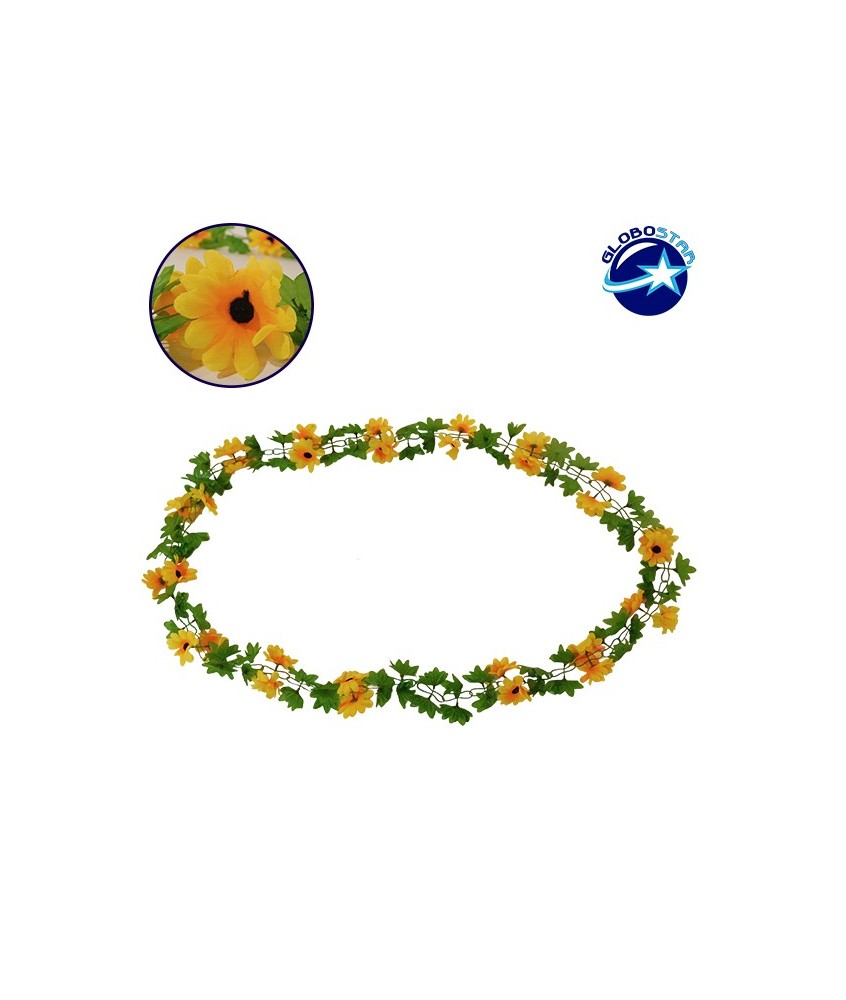 GloboStar® 09028 Τεχνητό Κρεμαστό Φυτό Διακοσμητική Γιρλάντα Μήκους 2.2 μέτρων με 30 X Μεσαία Ηλιοτρόπια Κίτρινα